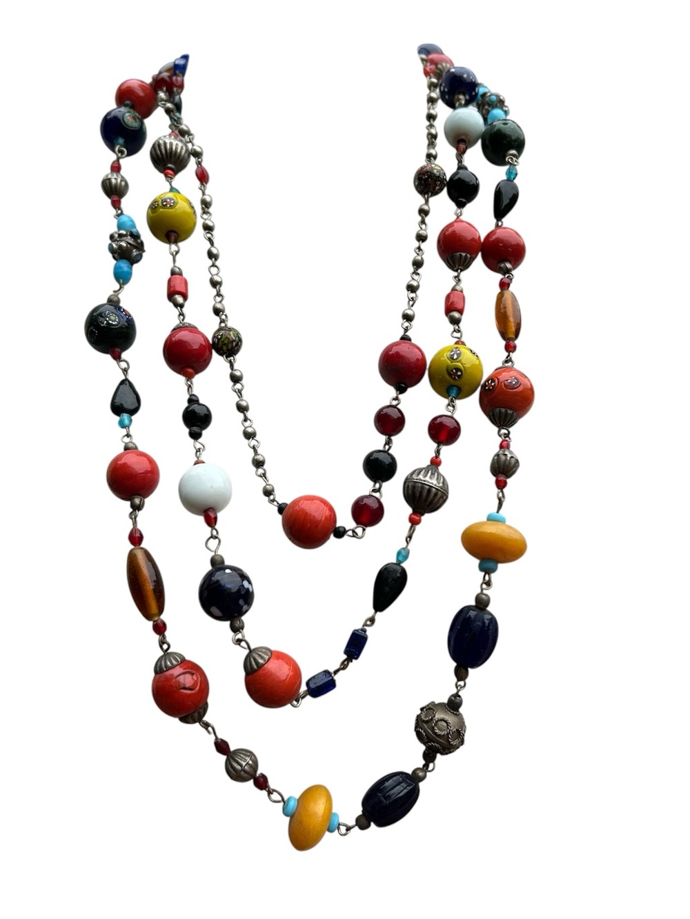 Necklace Handmade Millefiori Glass Bead 3 Tier Boho